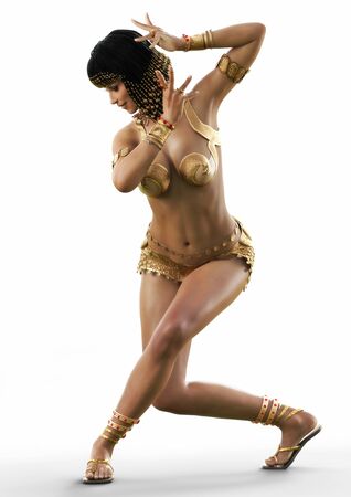 Egyptian female posing while doing a traditional dance on a white background. 3d renderingの写真素材