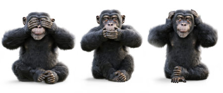 Three wise Monkeys .Monkey see no evil , hear no evil , speak no evil concept . 3d renderingの写真素材