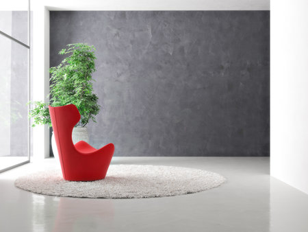 Wall mock up with grey stucco wall with nature and modern accents with room for text or copy space. 3d renderingの写真素材