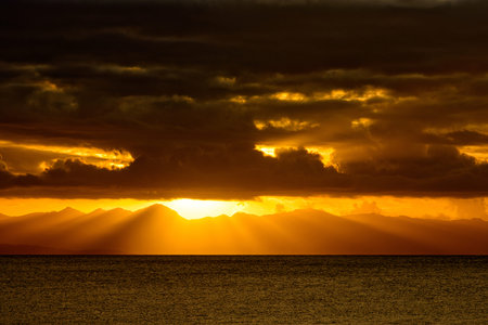 Sunset as seen from the north eastern point of the island Taveuni Fiji.