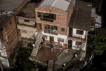 Looking down from cable carの写真素材