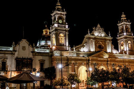 A church at night time on the center sqaureの写真素材