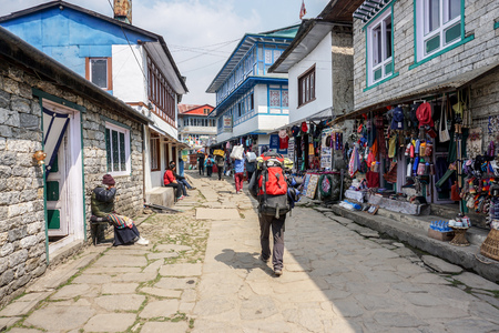 Day 1 of EBC Trek:  Our Porter Carries our Loadのeditorial素材