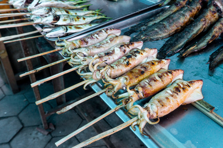 Squid at Crab Market in Kep, Cambodiaの写真素材