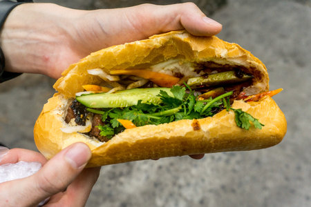 getting banh mi in Vietnamの写真素材