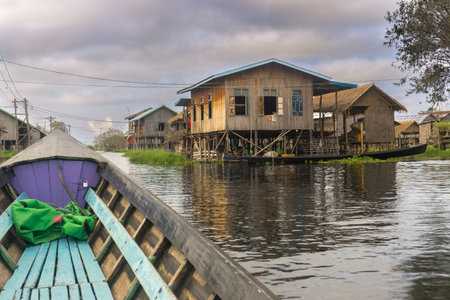Day trip on Inle Lake - floating villageの写真素材
