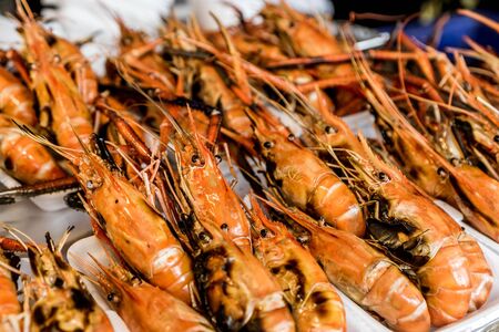 Bangkok, Thailand - prawns at marketの写真素材