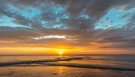 Beautiful colorful skies during sunset on beach in Southern Thailand, Ko Lantaの写真素材