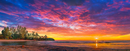 Beautiful colorful skies during sunset on beach in Southern Thailand, Ko Lantaの写真素材
