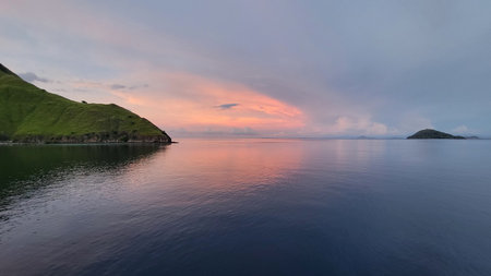 Beautiful seascape in the evening. Panoramic view of the sea and islands.の写真素材