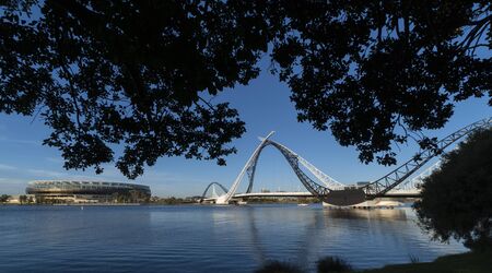 Matagarup footbridge over the Swan River, Perth Western Australiaの写真素材