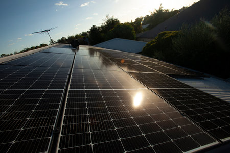 Rooftop solar panels on home.の写真素材