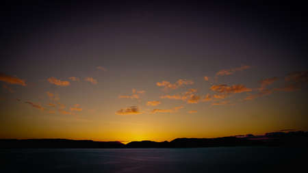 Sunest behind the hills of Argyll looking over the River Clyde from Gourock, Scotland.の写真素材