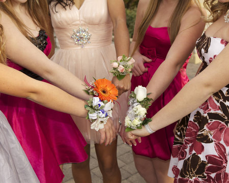 Hands in with wrist corsagesの写真素材