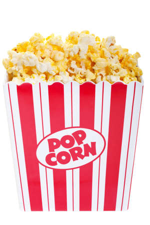 A classic box of popcorn on a white background の写真素材