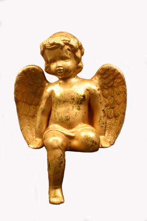 Golden Angel Figurine, isolatedの写真素材