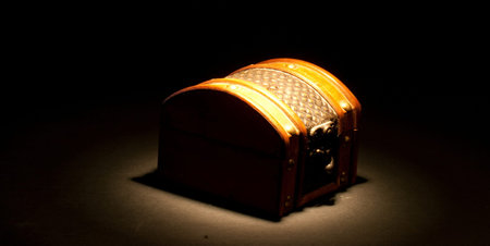 A small closed chest under a spotlight. の写真素材