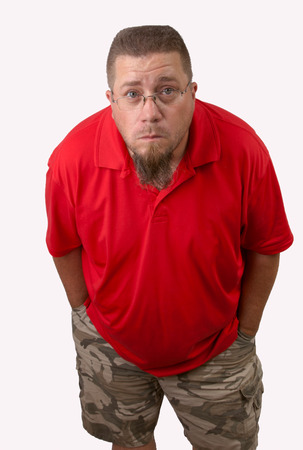 A man in a red shirt.の写真素材