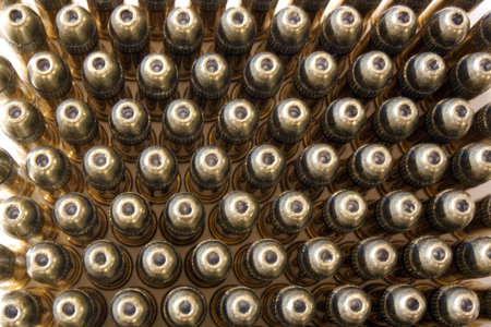 A top view of rows of bullets.