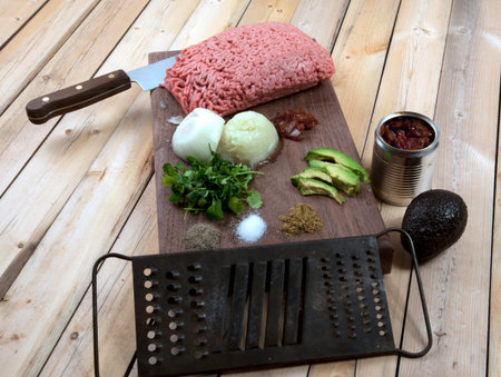 Ingredients for making hamburger for dinner.
