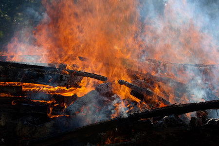The controlled fire of an old building.の写真素材