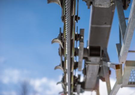 Pulley wheels on a chairlift towerの写真素材