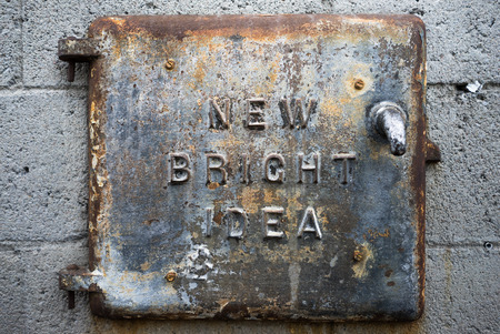 Iron door on brick exteriorの写真素材