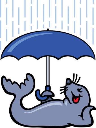 Umbrella with a Sea lionのイラスト素材