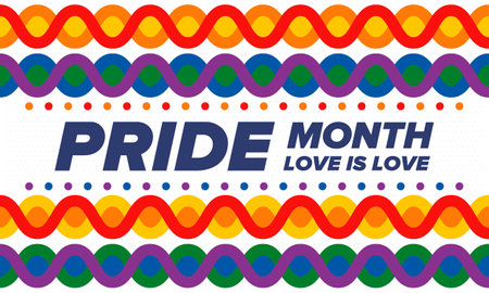 LGBT Pride Month in June. Lesbian Gay Bisexual Transgender. Celebrated annual. LGBT flag. Rainbow love concept. Human rights and tolerance. Poster, card, banner. Vectorのイラスト素材