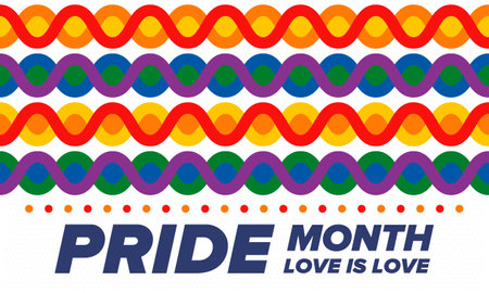 LGBT Pride Month in June. Lesbian Gay Bisexual Transgender. Celebrated annual. LGBT flag. Rainbow love concept. Human rights and tolerance. Poster, card, banner. Vectorのイラスト素材
