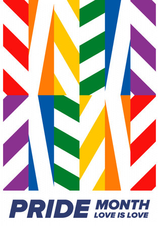 LGBT Pride Month in June. Lesbian Gay Bisexual Transgender. Celebrated annual. LGBT flag. Rainbow love concept. Human rights and tolerance. Poster, card, banner. Vectorのイラスト素材