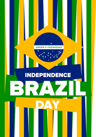 Brazil Independence Day. Happy national holiday. Freedom day. Celebrate annual in September 7. Brazil flag. Patriotic brazilian design. Poster, card, banner. Vector illustrationのイラスト素材