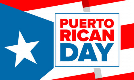 Puerto Rican Day. National happy holiday. Festival and parade in honor of independence and freedom. Puerto Rico flag. Latin american country. Patriotic elements. Vector posterのイラスト素材