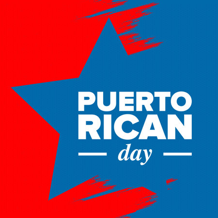 Puerto Rican Day. National happy holiday. Festival and parade in honor of independence and freedom. Puerto Rico flag. Latin american country. Patriotic elements. Vector posterのイラスト素材