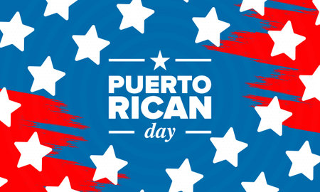 Puerto Rican Day. National happy holiday. Festival and parade in honor of independence and freedom. Puerto Rico flag. Latin american country. Patriotic elements. Vector posterのイラスト素材