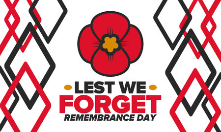 Remembrance Day. Lest we Forget. Remembrance poppy. Poppy day. Memorial day observed in Commonwealth member states to honour armed forces members. Red poppy. Vector illustrationのイラスト素材