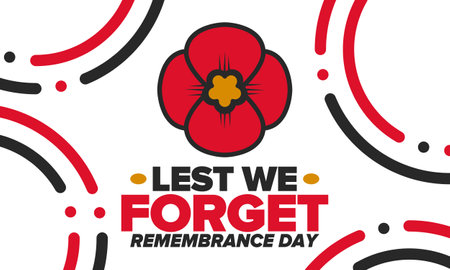 Remembrance Day. Lest we Forget. Remembrance poppy. Poppy day. Memorial day observed in Commonwealth member states to honour armed forces members. Red poppy. Vector illustrationのイラスト素材