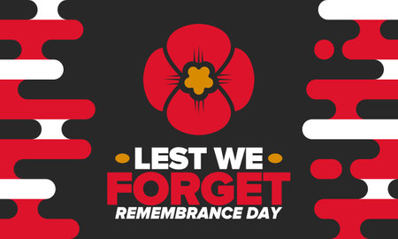 Remembrance Day. Lest we Forget. Remembrance poppy. Poppy day. Memorial day observed in Commonwealth member states to honour armed forces members. Red poppy. Vector illustrationのイラスト素材