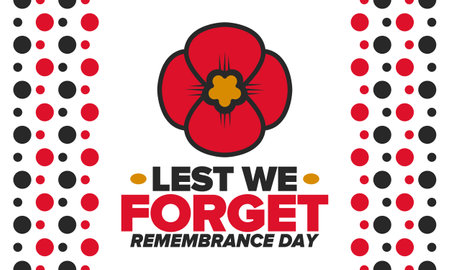 Remembrance Day. Lest we Forget. Remembrance poppy. Poppy day. Memorial day observed in Commonwealth member states to honour armed forces members. Red poppy. Vector illustrationのイラスト素材