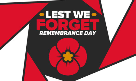 Remembrance Day. Lest we Forget. Remembrance poppy. Poppy day. Memorial day observed in Commonwealth member states to honour armed forces members. Red poppy. Vector illustrationのイラスト素材
