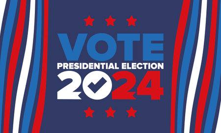 Presidential Election 2024 in United States. Vote day, November 5. US Election. Patriotic american element. Poster, card, banner and background. Vector illustrationのイラスト素材