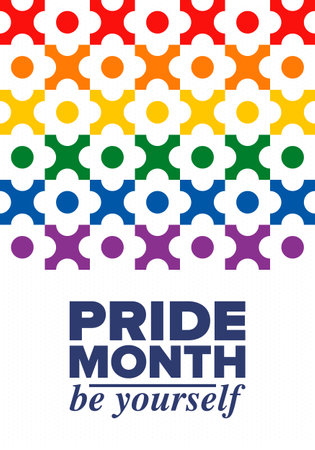 LGBT Pride Month in June. Lesbian Gay Bisexual Transgender. Celebrated annual. LGBT flag. Rainbow love concept. Human rights and tolerance. Poster, card, banner. Vectorのイラスト素材