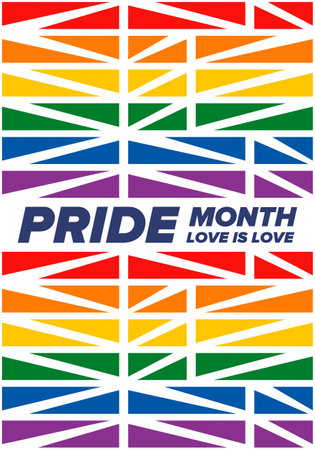 LGBT Pride Month in June. Lesbian Gay Bisexual Transgender. Celebrated annual. LGBT flag. Rainbow love concept. Human rights and tolerance. Poster, card, banner. Vectorのイラスト素材