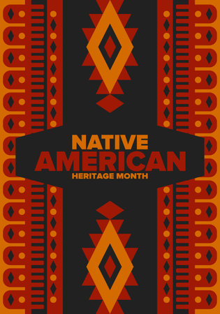 Native American Heritage Month in November. American Indian culture. Celebrate annual in United States. Tradition pattern. Poster, card, banner and background. Vector ornamentのイラスト素材