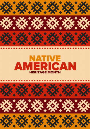 Native American Heritage Month in November. American Indian culture. Celebrate annual in United States. Tradition pattern. Poster, card, banner and background. Vector ornamentのイラスト素材