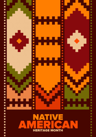 Native American Heritage Month in November. American Indian culture. Celebrate annual in United States. Tradition pattern. Poster, card, banner and background. Vector ornamentのイラスト素材