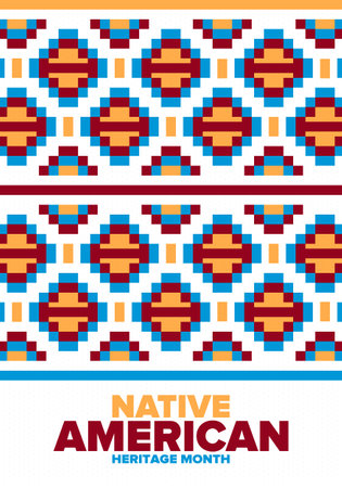 Native American Heritage Month in November. American Indian culture. Celebrate annual in United States. Tradition pattern. Poster, card, banner and background. Vector ornamentのイラスト素材