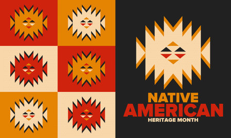 Native American Heritage Month in November. American Indian culture. Celebrate annual in United States. Tradition pattern. Poster, card, banner and background. Vector ornamentのイラスト素材