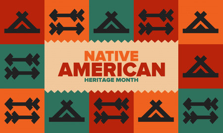 Native American Heritage Month in November. American Indian culture. Celebrate annual in United States. Tradition pattern. Poster, card, banner and background. Vector ornamentのイラスト素材