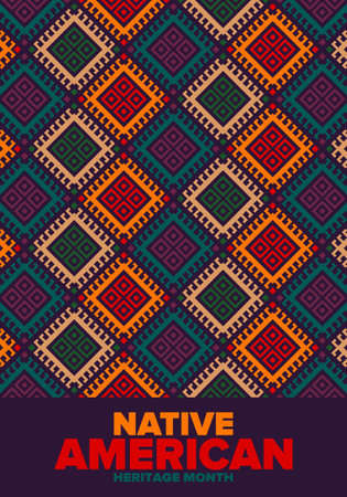 Native American Heritage Month in November. American Indian culture. Celebrate annual in United States. Tradition pattern. Poster, card, banner and background. Vector ornamentのイラスト素材